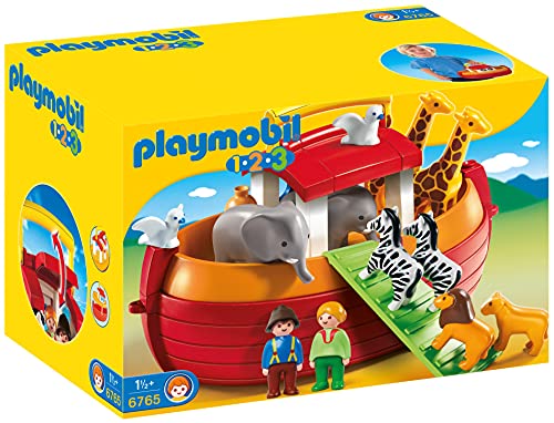 PLAYMOBIL 1.2.3 6765 Meine Mitnehm-Arche-Noah, mit 12 Tieren, Zugangsplanke und Tragegriff, schwimmt, zum Zuklappen und Mitnehmen, ab 1,5 Jahren