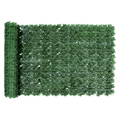 Ahageek Künstlicher Efeu Hecken Sichtschutz, Zaun Sichtschutzgitter mit Blättern Paneele Rolle für Gartenhecken Balkon Außendekoration 100 x 300 cm