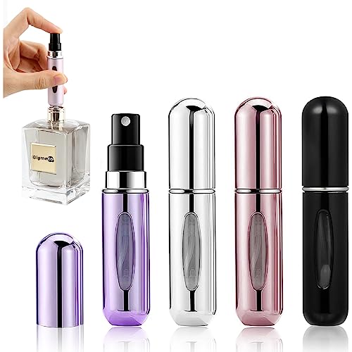 Gigmeta 4 Stück Parfümzerstäuber, 5ml Nachfüllbar Leer Reise Parfüm Zerstäuber, Mini Portable Sprühflasche mit Fenster, Flaschen für Handtasche, Ferien, Glas