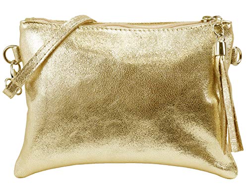 SH Leder Echtleder Umhängetasche Clutch kleine Tasche Abendtasche 22x15cm Anny G248 (24K Gold)