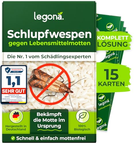 Legona® - Schlupfwespen gegen Lebensmittelmotten / 5X Trigram-Karte à 3 Lieferungen/Biologische & Nachhaltige Bekämpfung von Motten in Lebensmitteln/Alternative zu Mottenspray und Mottenkugeln