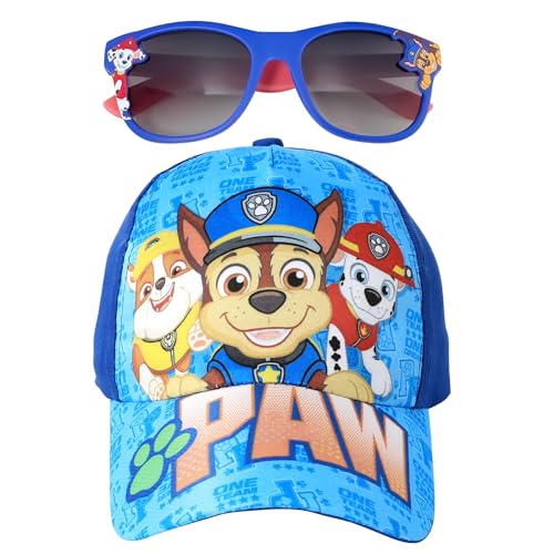 Ubephant Paw Dog Sonnenhut Kinder, Baseball Cap Paw Dog Sonnenbrille Paw Dog Kappe Jungen Verstellbare Paw Dog Verdunkelungsbrille Sonnenhut ab 2-10 Jahren, Paw Dog Kinder Geschenk