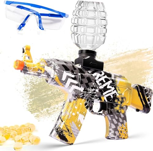 Gel Blasters,Electric Gel Ball Blasters,AKM-47 Gel Blaster,with Goggles and 50,000 Balls,für Outdoor-Aktivitäten – Team-Schießspiel, ab 14 Jahren（Gelb）