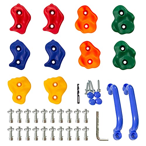 KINSPORY Klettersteine Kinder, Klettergriffe Kinder 10 Stück Schweinenasen Kletterset, Climbing Hold, Kommt mit blauem Griff und Befestigungsmaterial