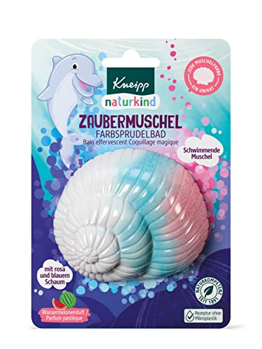 Kneipp naturkind Farbsprudelbad Zaubermuschel - Badezusatz mit wertvollem Traubenkern- & Avocadoöl - Schwimmende Muschel mit Duft nach Wassermelone für magischen Spaß in der Badewanne - 1St.