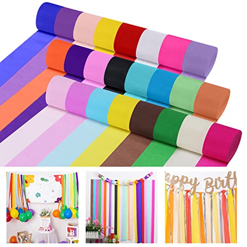 Krepppapier 24 Farben 5cm Breite, Party Bunt Kreppbänder, DIY Papier Streamer Luftschlangen für Hochzeit Papierfalten Basteln, Krepp-Papier Feier Dekoration