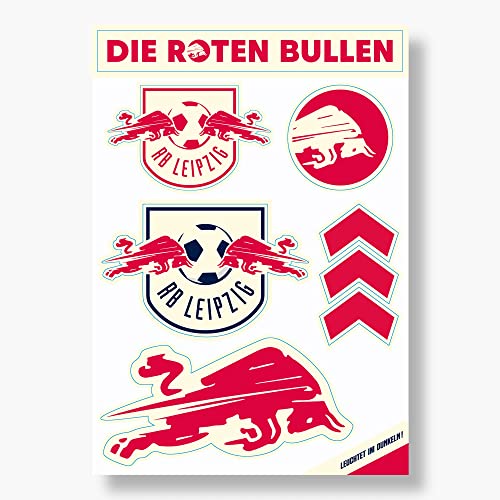 RB Leipzig Leuchtsticker-Set 6tlg Aufkleberkarte Aufkleber nachtleuchtend Sticker RBL - Plus Lesezeichen Wir lieben Fußball