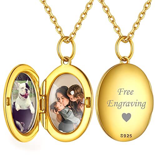 ChicSilver goldener Oval Medaillon Anhänger Personalisierter Medaillon Amulett Damen Mädchen Bildanhänger mit Foto Text Gravur für Valentinstag Weihnachten