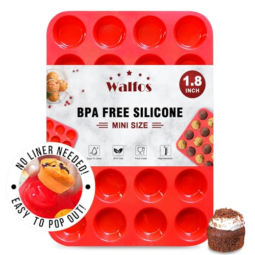 Walfos Mini Silikon Muffinform, 24 Tassen Mini Cupcake Pfanne, BPA-frei und spülmaschinenfest, Antihaft-Silikon Backform, ideal für die Herstellung von Muffin Kuchen, Torte, Brot