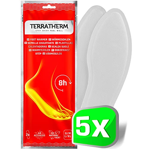 TerraTherm Wärmesohlen für Schuhe - 5 Paar M Sohlenwärmer, 100% natürliche Wärme, Fußwärmer Sohlen als auch Wärmeeinlagen für Schuhe, für 8h warme Füße, Schuhwärmer Einlagen M