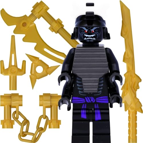 LEGO Ninjago Minifigur Lord Garmadon (mit 4 Armen, Legacy) und 7 goldene Waffen