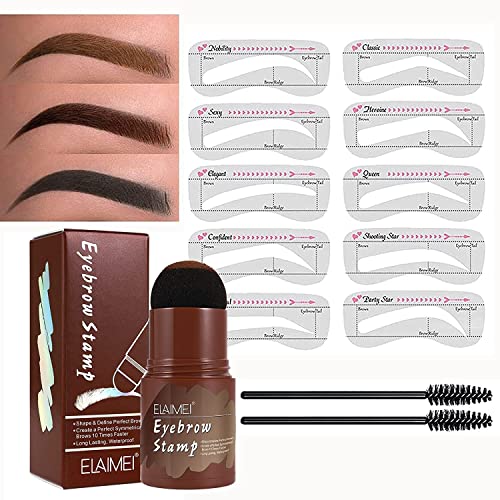 Augenbrauenstempel wasserdicht, Wiederverwendbares Makeup Brow Stamp Brauenpuder Schablonen Augenbrauen Stift Pinsel Kit，1 Step Brow Stamp Shaping Kit 10 Augenbrauen Schablonen Stempel(Mittel Braun)