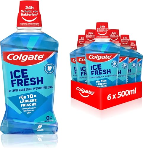 Colgate Mundspülung Ice Fresh 6x500 ml – für sofortige & anhaltende Frische – antibakterielle Mund- und Zahnreinigung ohne Alkohol** für optimalen Schutz