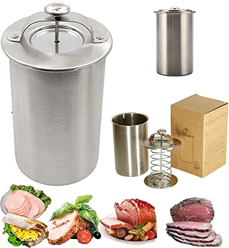 Press Ham Maker, Stainless Steel Round Shape Meat Press Maker Machine for Making Healthy Homemade Deli Meat with Thermometer and Recipes, Seafood Meat Poultry Tools Kitchen Cooking Set for Party