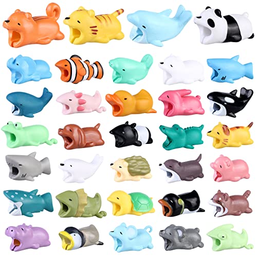 34 Pcs Kabelschutz Tiere, Kabelschutz Niedlichen Tierbeißen, Kabelbruch Schutz Tiere Kabel Silikon Protector Tiereschützen Handy Kabelschutz Niedlicher Tierform Cable Protector Organizer Geeignet