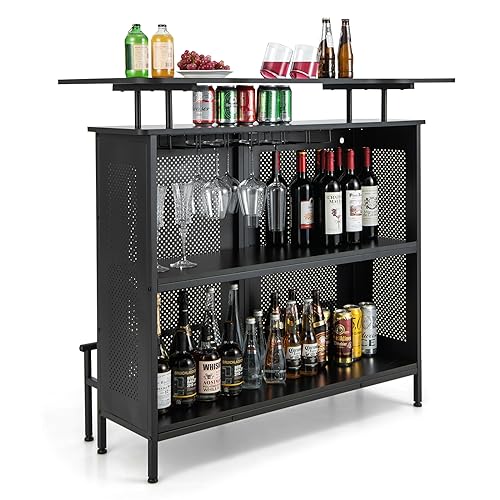 COSTWAY Bartisch Küche, Küchentheke mit Stauraum und Fußstütze, Theke Bar mit Metallrahmen, verstellbare Füße, 120 x 50 x 106,5 cm, schwarz