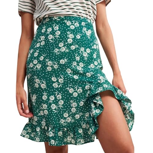 Sommerrock Damen Leicht Kurz, Minirock Sexy Kurz, Skater Rock Gummibund Blumen Sportrock Hohe Taille Glockenrock Swing A-Linie Boho Rock Casual Versatile Damenrock Party