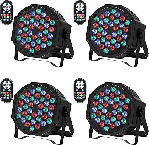 LED Par Strahler 36 LED Bühnenlichter 9 Modi RGB Partylicht mit Fernbedienung und DMX512 Steuerung Scheinwerfer Beleuchtung für Geburtstagsfeiern, Hochzeiten, Weihnachten(4er Pack)