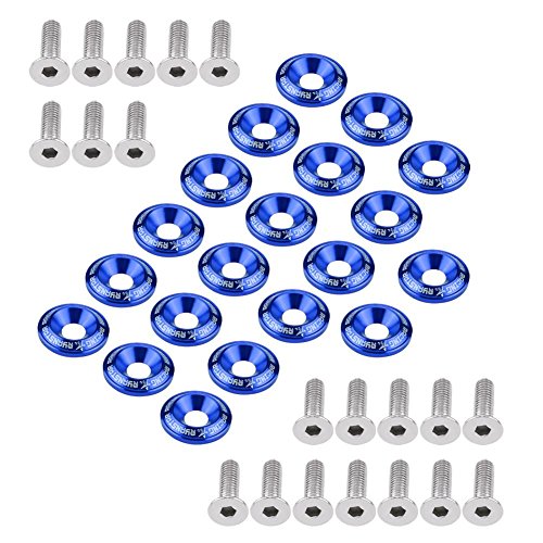 Keenso Auto Stoßstange Unterlegscheibe Schrauben Kit, 20 Sätze Universal Auto CNC Billet Aluminium eloxierte Unterlegscheiben und Schrauben für Kotflügel, Stoßstangen, Scheinwerfer, Kofferraum (Blau)