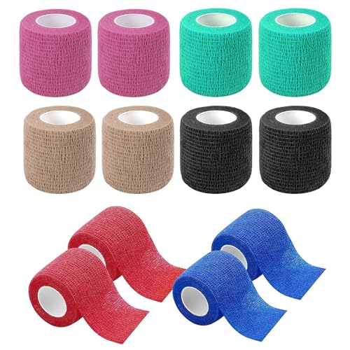 12 Rollen Selbstklebender, Haftbandage Verband,elastische & selbsthaftende, Cohesive Bandage,Geeignet für Stretch-Sportler, Sport, Handgelenk(6 Farben 5cm 4,5m)