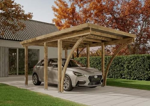 Alpholz Einzelcarport Östersund aus Holz mit Dacheindeckung 15,3 m², Unterstand für Auto B 304 x T 504 x H 235 cm, Überdachung Komplettbausatz 125 kg/m²