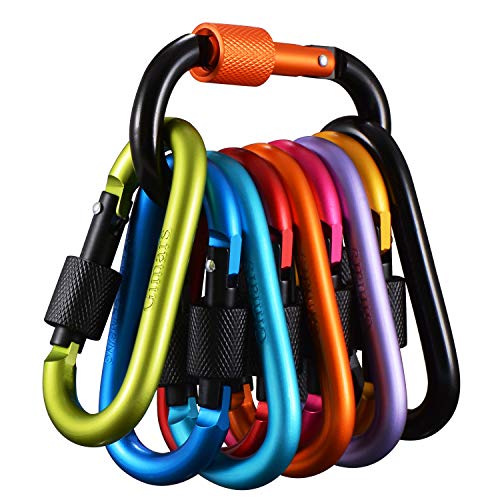 Gimars 10 Stück Karabiner mit Schraubverschluss, Schlüsselanhänger Karabinerhaken Aluminium Schraubkarabiner für Camping, Angeln, Wandern oder Reisen (10 Farben)