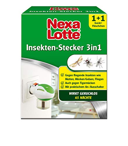 Nexa Lotte Insektenschutz 3-in-1 Starterpack, Mückenstecker, Elektroverdampfer gegen fliegende Insekten, Gerät+35ml Flasche