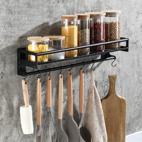 EigPluy Hakenleiste für Küchenutensilien, Klebstoff/Bohren 2 Wege installieren Küche Hakenleiste mit 8 Haken,40cm Wandmontiertes Küchenutensilien-Organizer-Rack