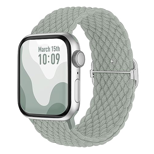 Suitisbest Nylon Armband Kompatibel mit Apple Watch 42mm 44mm 45mm 49mm, Rutschfestes Geflochtenes Elastisches Dehnbares Band für Apple Watch 9 8 SE 7 6 5 4 3 2 1, Salbeigrün