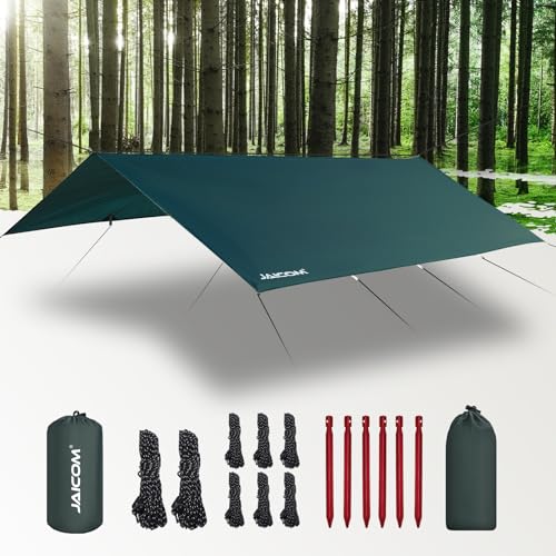 JAICOM Tarp Wasserdicht - 3x4M Camping Zeltplane, Ultraleicht und Tragbar, UV-Schutz & Schnee & Regen, Mit Ösen, Nylonseile, Aluminiumstifte, für Hängematten, Outdoor-Aktivitäten, Terrassen