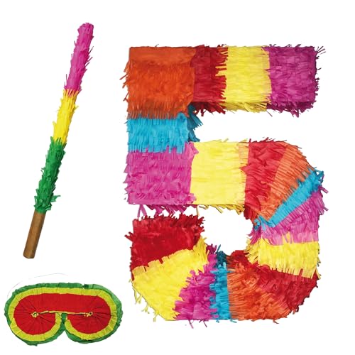 Pinata Zahlen Set 0-9 + Stab + Augenmaske Kinder Geburtstag Schlag-Pinata 50 x 35 x 8cm Dekoration Geburtstagsdeko (5)