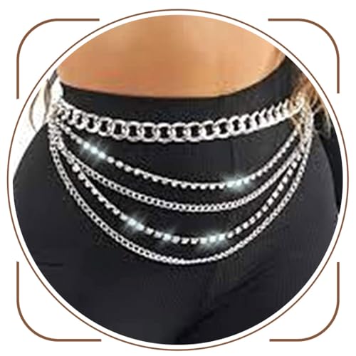 Flovel Geschichtete Taillenkette, Silber, Strass, Körperketten, Kristall, Rave, Nachtclub, Bauchkette, Schmuck für Frauen und Mädchen