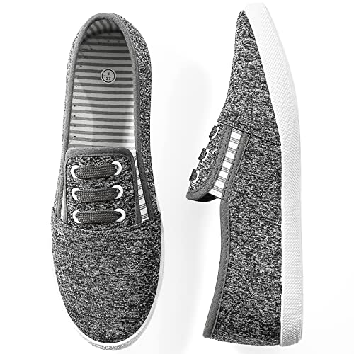 kufeiti Damen-Canvas-Slip-on-Schuhe, Turnschuhe für Frauen, modisch, bequem, weiß, schwarz, elastische Sneaker für Frauen, Deep Hanf Grey, 41 EU