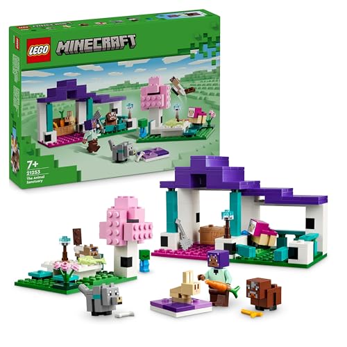 LEGO Minecraft Das Tierheim, Spielzeug mit vielen Tier-Figuren für Mädchen und Jungen ab 7 Jahren, Geschenk für Gamer und Kinder, Modell-Set des Ebene-Bioms aus Steinen 21253