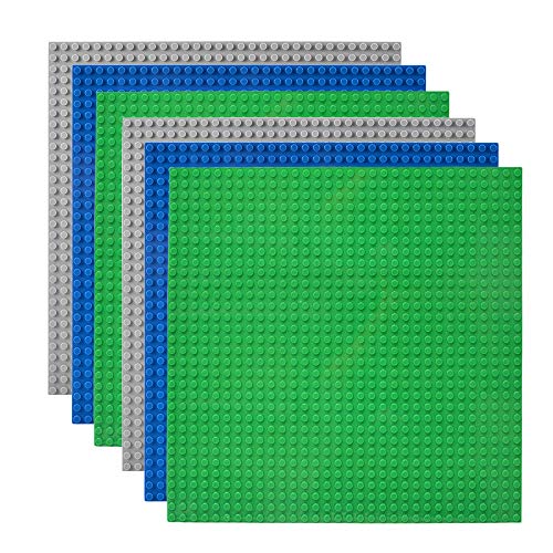 Lekebaby 6 Platten-Set Bauplatte Kompatibel mit Meisten Marken, 25 * 25cm, Grüne Blaue Graue Grundplatte