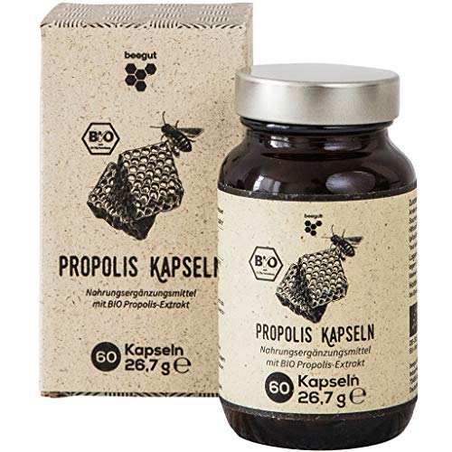 beegut BIO Propolis Kapseln mit BIO Propolis Extrakt in pflanzlicher Kapsel, das Schutzharz der Bienen, nachhaltige Verpackung - 60 Kapseln