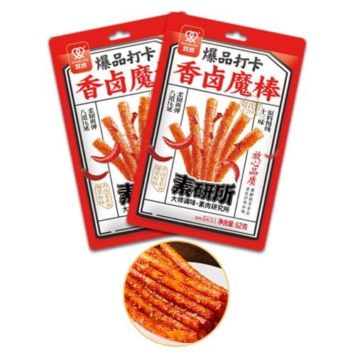 McKona Würzig Gewürzte 62g Pro Beutel Big Latiao Würzige Chinesische Snacks, Hot & Spicy Stick Gluten Strips, Scharfer Weizensnack Klassische Hot Strips fürs Büro, (Spicy Spicy Stick)(2 pcs)