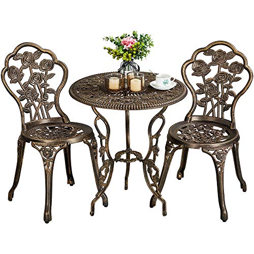 Yaheetech 3tlg. Bistro Set Balkonset Gartenset mit Stühlen, Zwei Sitzhocker Gartenmöbel im antiken Stil Aluguss Bronze