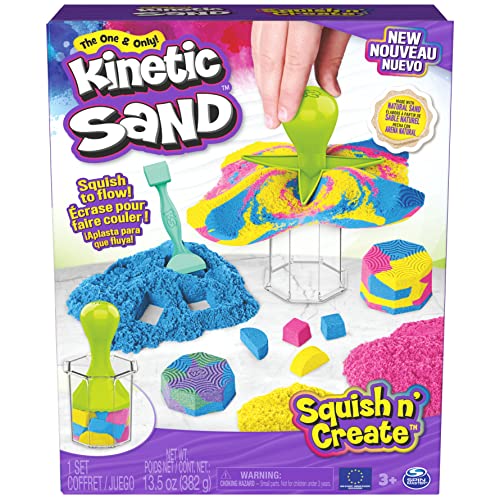 Kinetic Sand Squish N' Create Set - mit 382 g original magischem kinetischem Sand aus Schweden in DREI Farben und 5 Werkzeugen für kreatives Indoor-Sandspiel, ab 3 Jahren