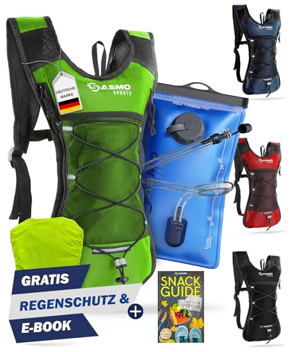 SASMO Sports® Trinkrucksack (grün) mit Thermofach | Laufrucksack Ultraleicht 300g | Rucksack mit Trinkblase 2L, BPA-frei | mit Reflektoren | Laufen, Fahrrad & Trailrunning