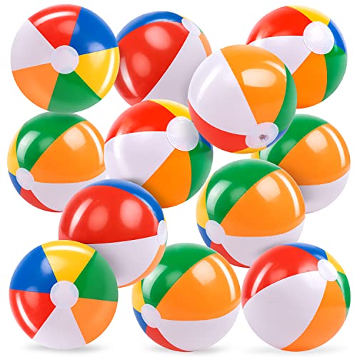 JOYIN Regenbogen Strand Bälle (12 Pack), 30 cm aufblasbare Schwimmbad Spielzeug für Sommer Wasser Spiele Kinder 12 Zoll