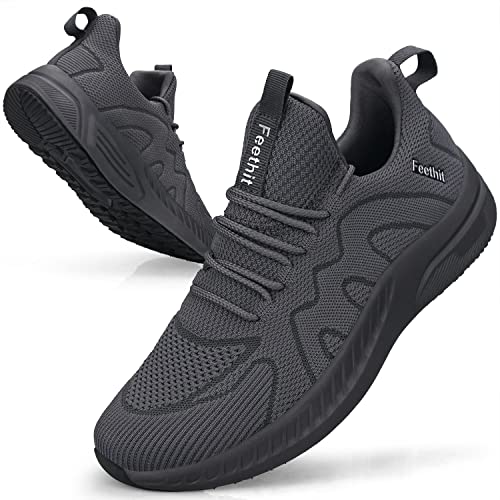 Feethit Sneaker Herren Schuhe Sportschuhe Laufschuhe Turnschuhe Herren Tennis Fitness Jogging Walkingschuhe Leichtgewichts Atmungsaktiv Freizeit Straßenlaufschuhe Schlüpfen Schuhe Dunkel Grau 41 EU