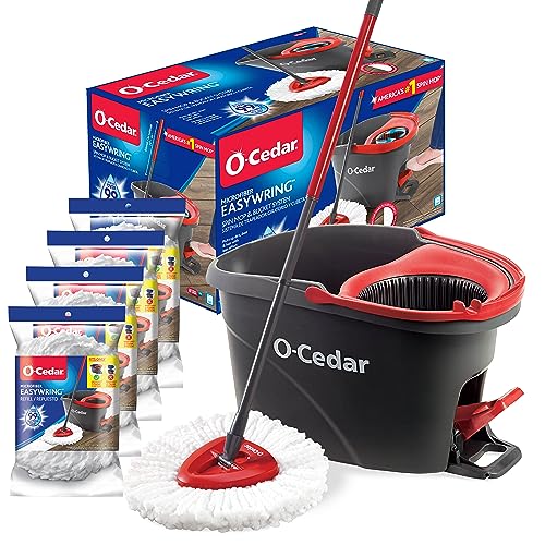 O-Cedar Mop und Eimer Frustfreie Verpackung Microfiber Floor Cleaning System Spin Mop and Bucket with 4 Extra Refills