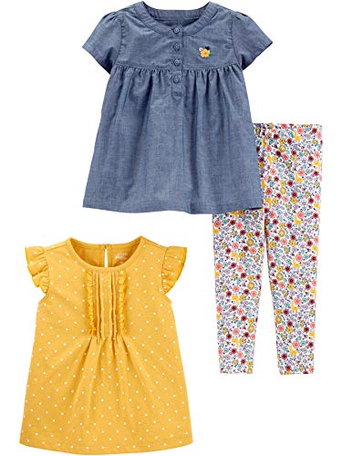 Simple Joys by Carter's Baby Mädchen 3-Piece Assorted Playwear Spielbekleidungs-Set, Jeans/Senfgelb/Weiß Floral, 3 Jahre