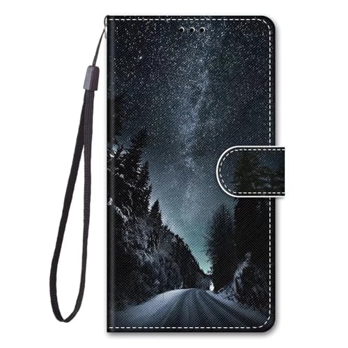 Rnrieyta Miagon Flip PU Leder Schutzhülle für Honor Magic 5 Lite 5G,Bunt Muster Hülle Brieftasche Case Cover Ständer mit Kartenfächer Trageschlaufe,Nacht Straße