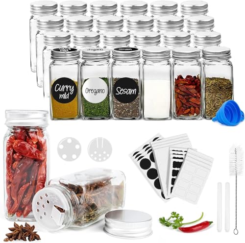 RUBY 24 stück 120ml Gewürzgläser Eckig Set - Gewürzdosen Gewürzstreuer Glas Gewürzbehälter, Gewürzgläser mit Streueinsatz, Gewürze Aufbewahrung Spice Jars, Gewurzglaeser Gewürzglas