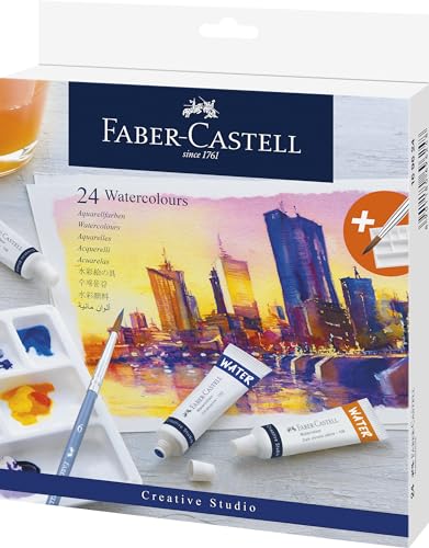 Faber-Castell 169624 - Aquarellfarben Creative Studio, 24 Tuben, inkl. Mischpalette und Aquarellpinsel