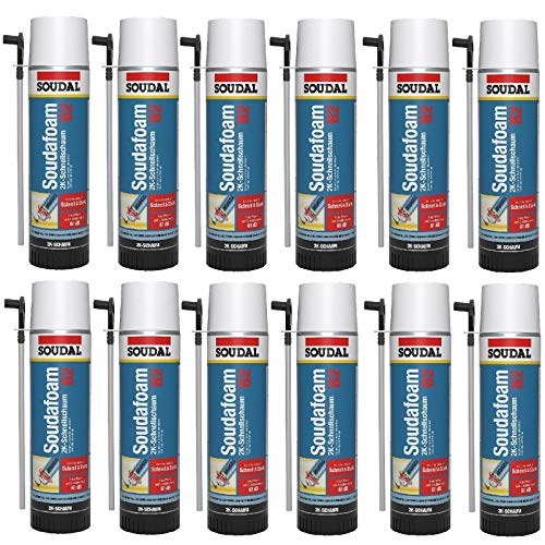 12 x Soudal Soudafoam 2K, 400ml, Baustoffklasse B2, Aerosoldose - Gebrauchsfertiger, zweikomponentiger Zargenschaum zur schnellen und sicheren Montage von Türzargen und Fensterelementen