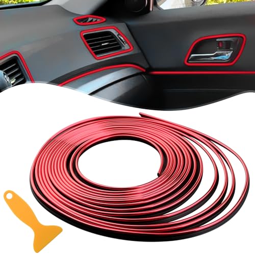 Auto Zubehör Innenraum -10M Automobile Gap Fillers Moulding Line Dekoratives Zubehör DIY Filler Flexible Strip Universal Garnieren Car Tuning Gadget mit Installation Tool(Rot)