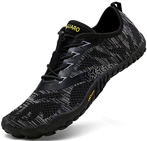 SAGUARO Barfußschuhe Herren Trail Laufschuhe Damen Indoor Outdoor Sport Fitnessschuhe Leicht Zehen Wander Trekking Schuhe für Frauen Männer Schwarz Gr.39